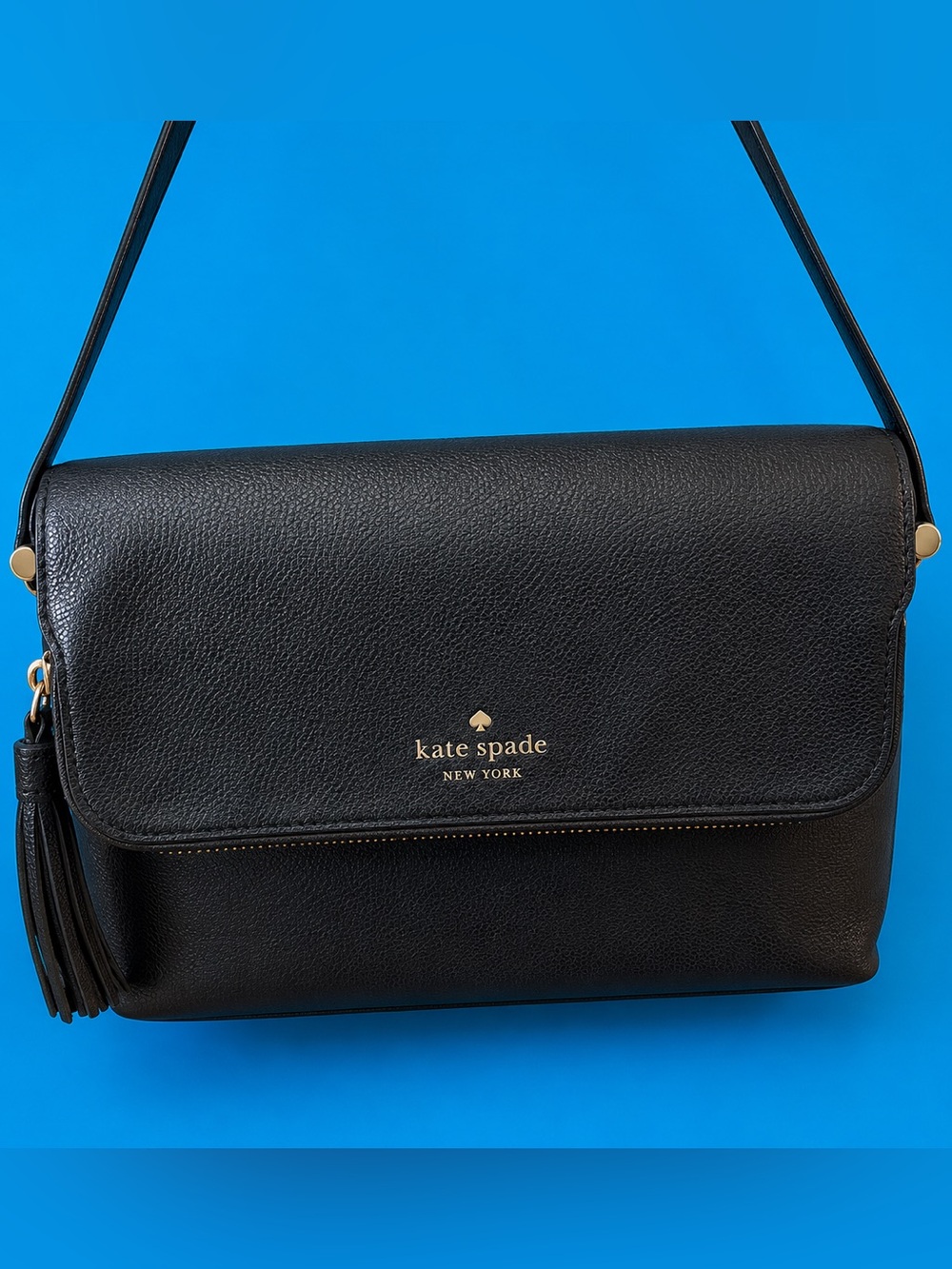 kate spade York annalise Chester street black pebbled leather flap crossbody bag